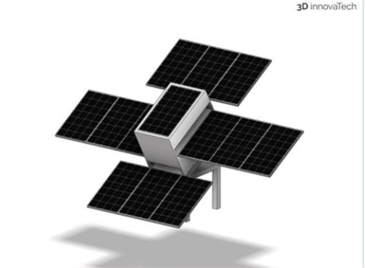 Picture of a cube, which has solarpanels attached to it.